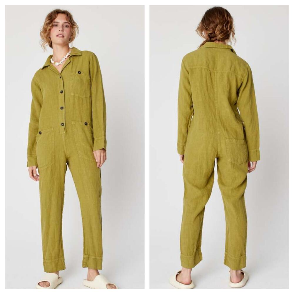 Back Beat Co. Linen Utility Jumpsuit Pistachio Sz Small S